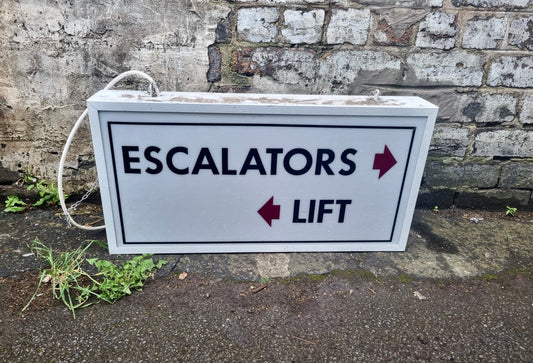 Antique Department Store Lightbox "Escalators & Lift" Sign
