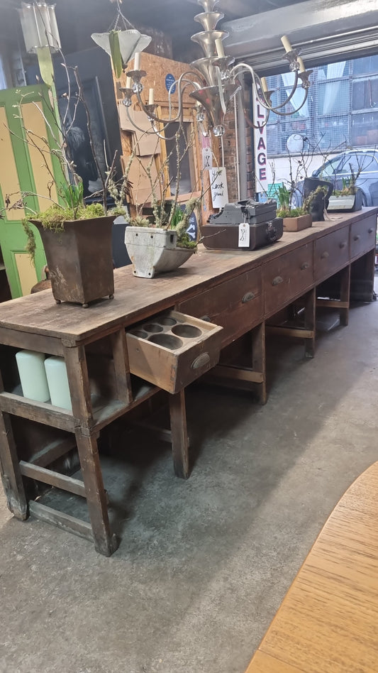 Long Antique Countertop made of Softly Aged Wood