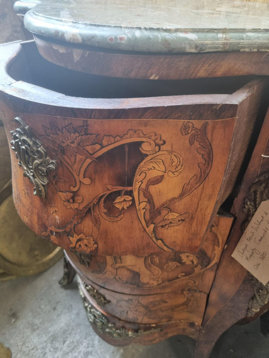 Antique French Walnut & Marquetry 'Commode Bombe' circa 1880
