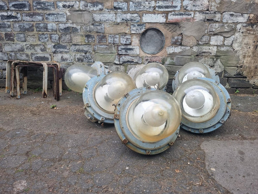 1950's Victor Explosion Proof Large Industrial Pendant Lights