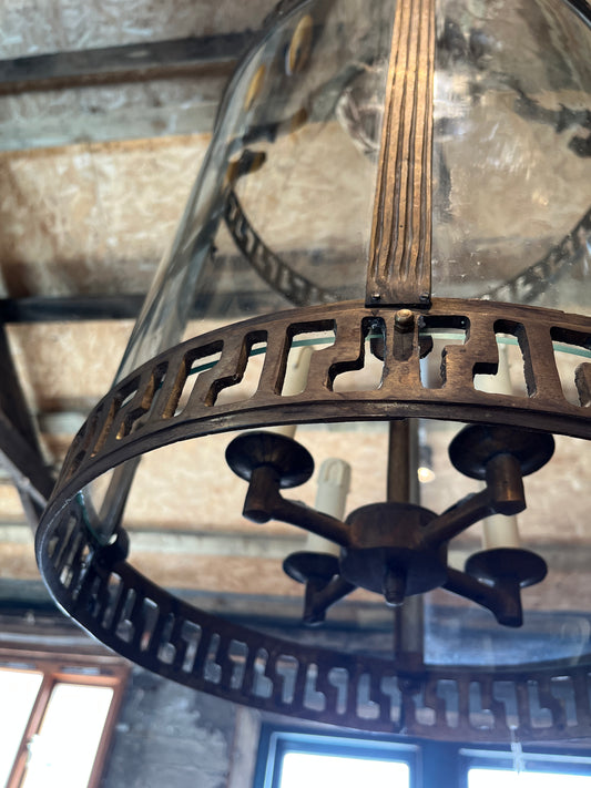Brass Ceiling Lantern with Greek Key Pattern