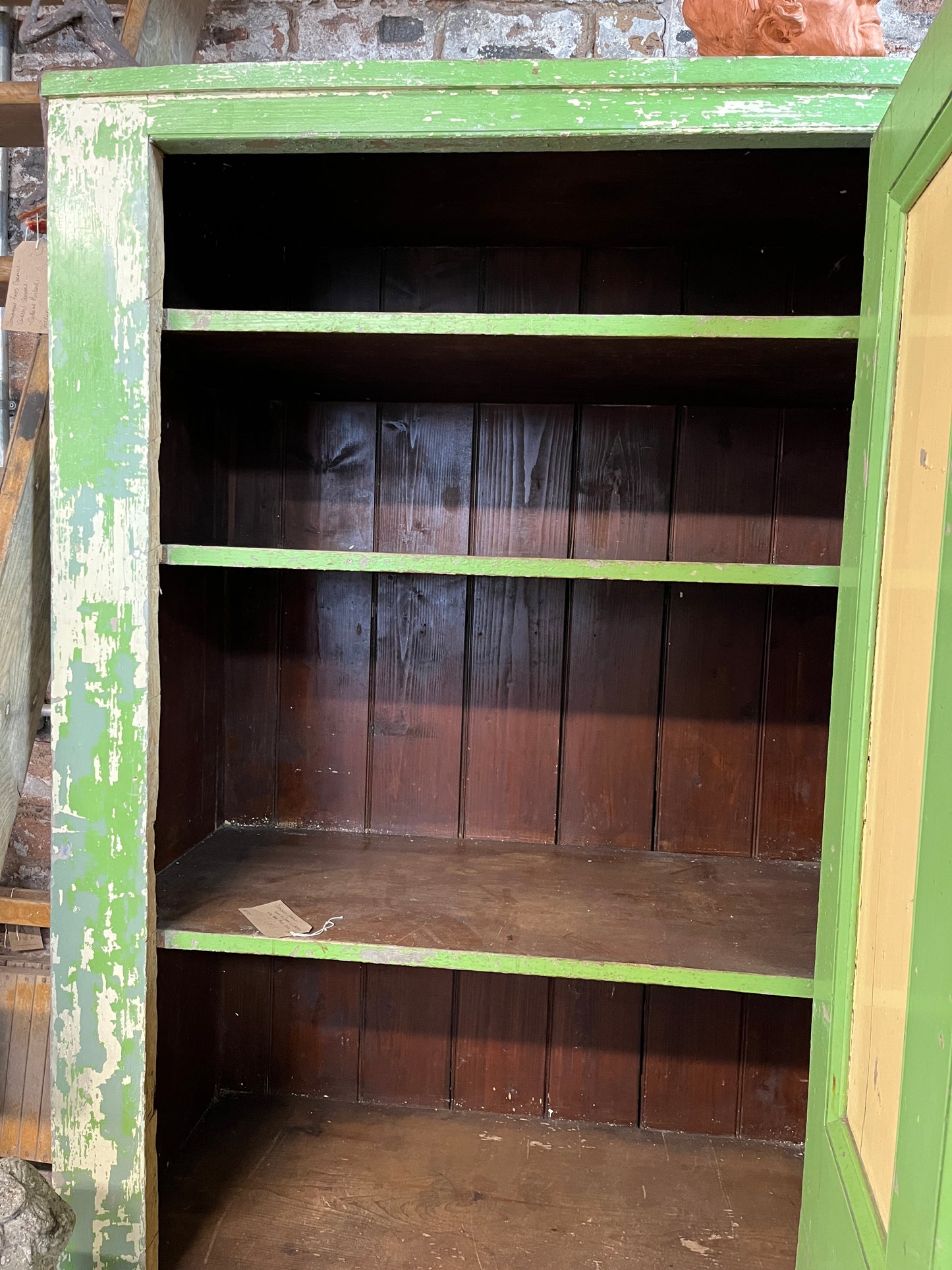 Distressed Emerald Green & Cream Cupboard with Four-Panel Door