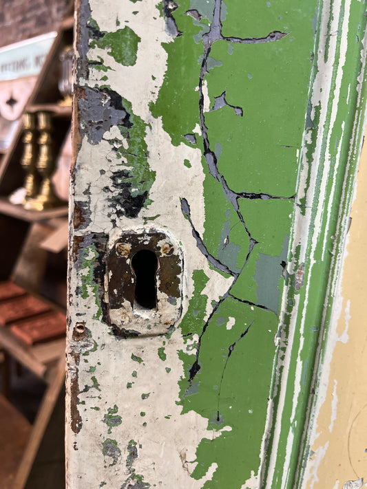 Distressed Emerald Green & Cream Cupboard with Four-Panel Door