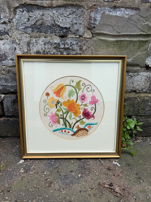 Jacobite Style Crewelwork Embroidery Panel