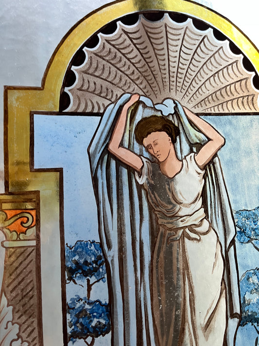 Painted Stained Glass Art of Muse with Garlands