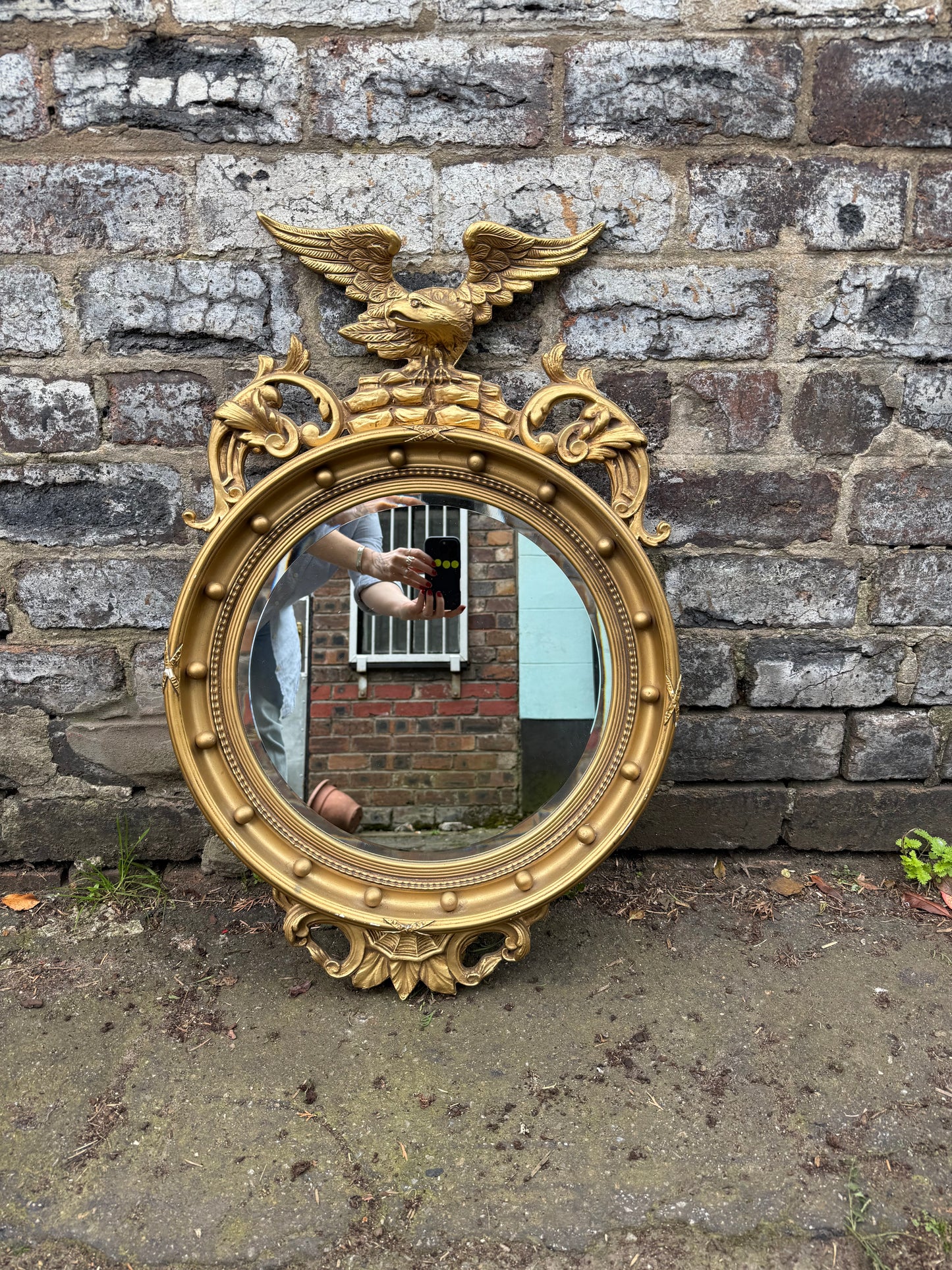 Ornate Regency Period Convex Mirror Eagle Pediment