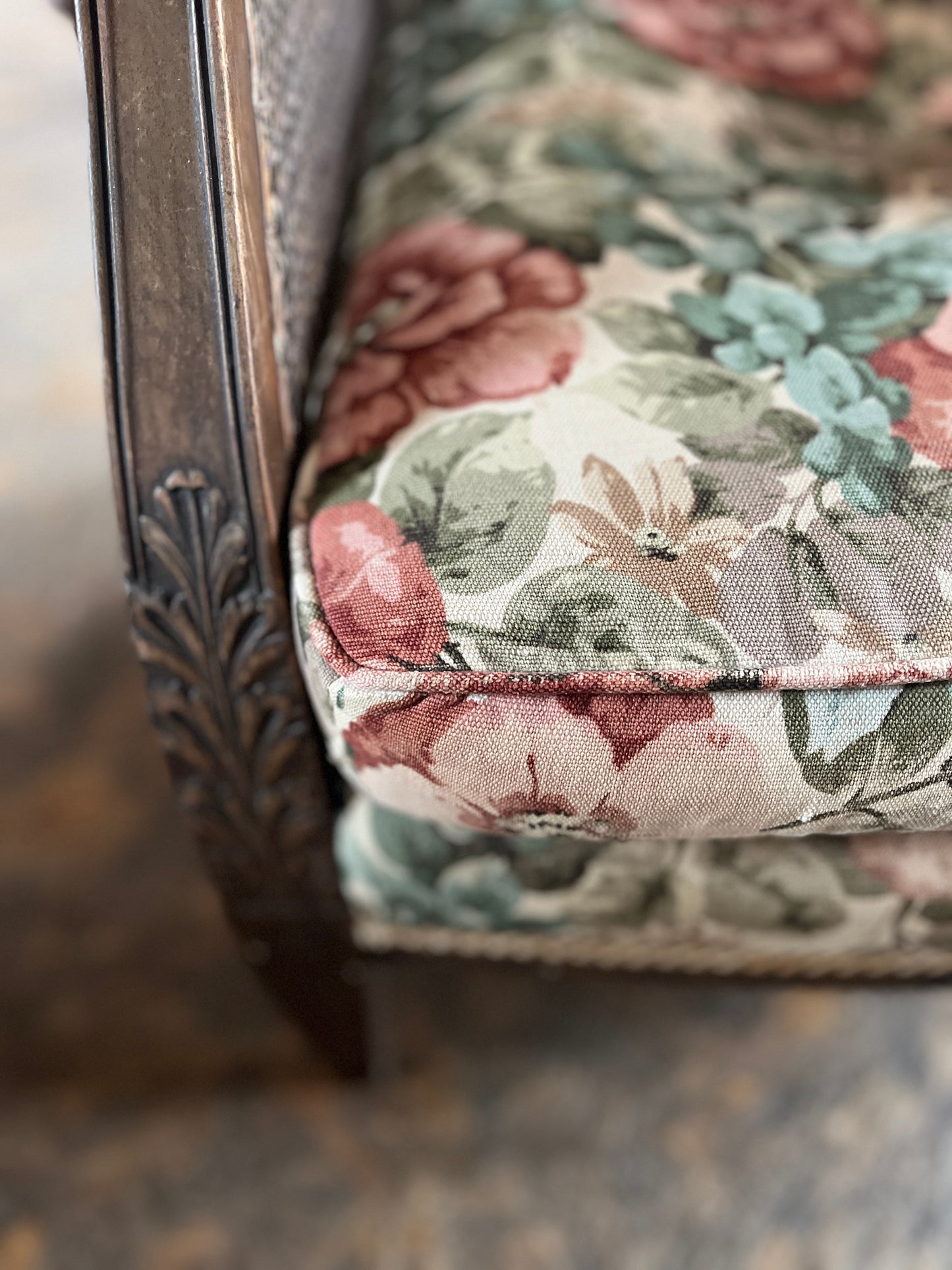 Rams Head & Dog Rose Bergère Sofa & Armchairs (Awaiting Restoration)