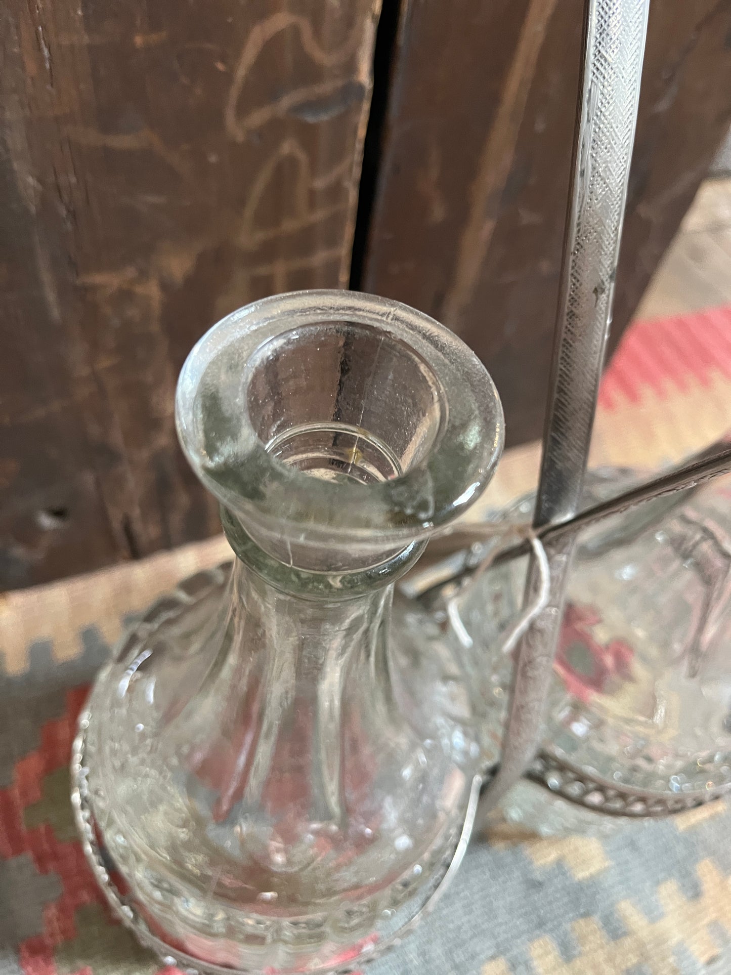 1950's Double Decanter Set in Silver Plated Stand