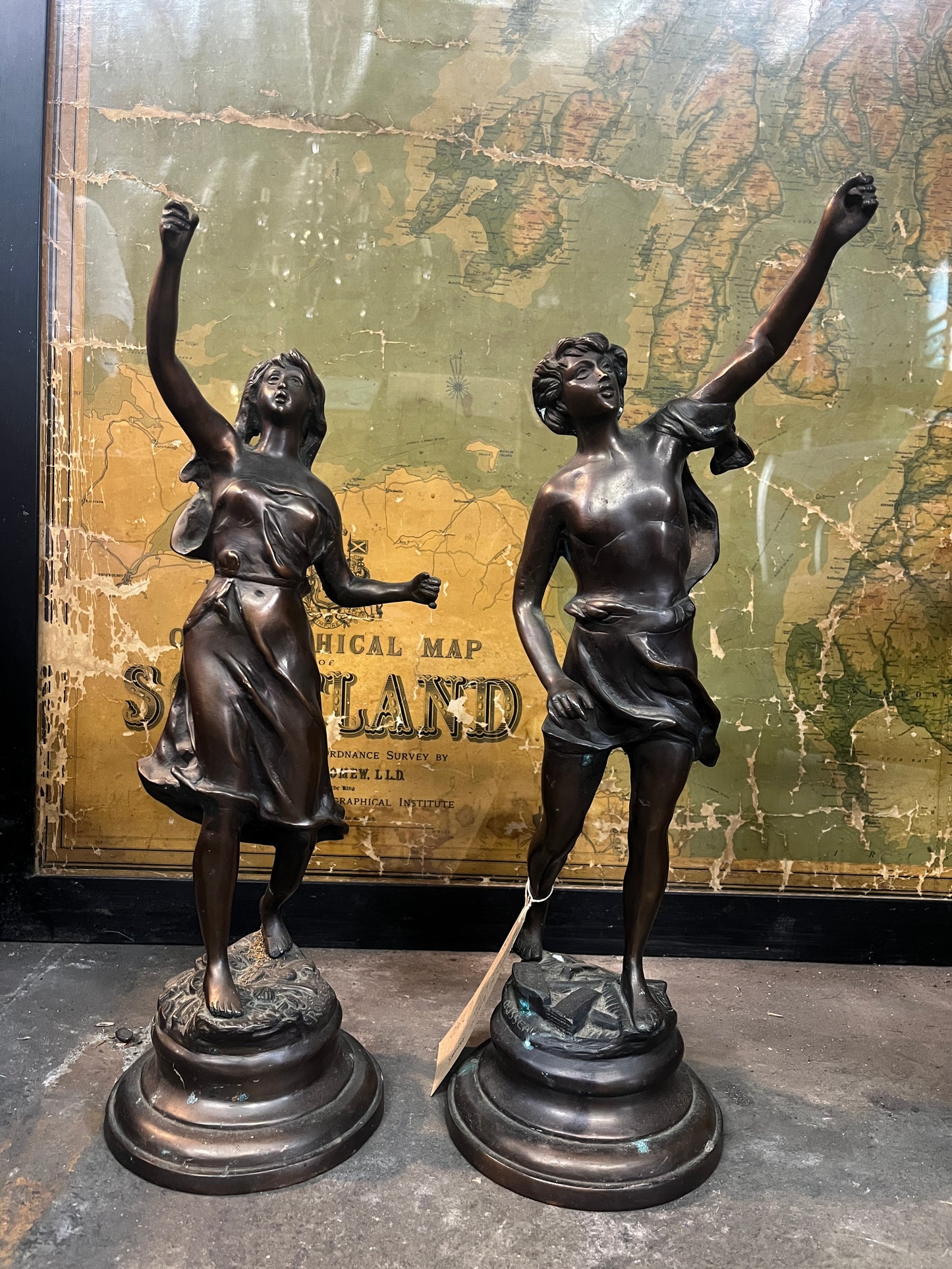French Pair of Bronze Statues - Lady and Man