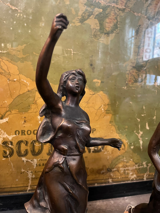 French Pair of Bronze Statues - Lady and Man