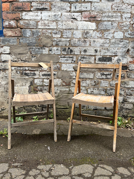 Pair of Reclaimed Wooden School Folding Chairs