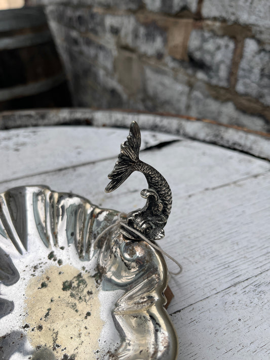 Silver Plated Shell Bowl with Fish