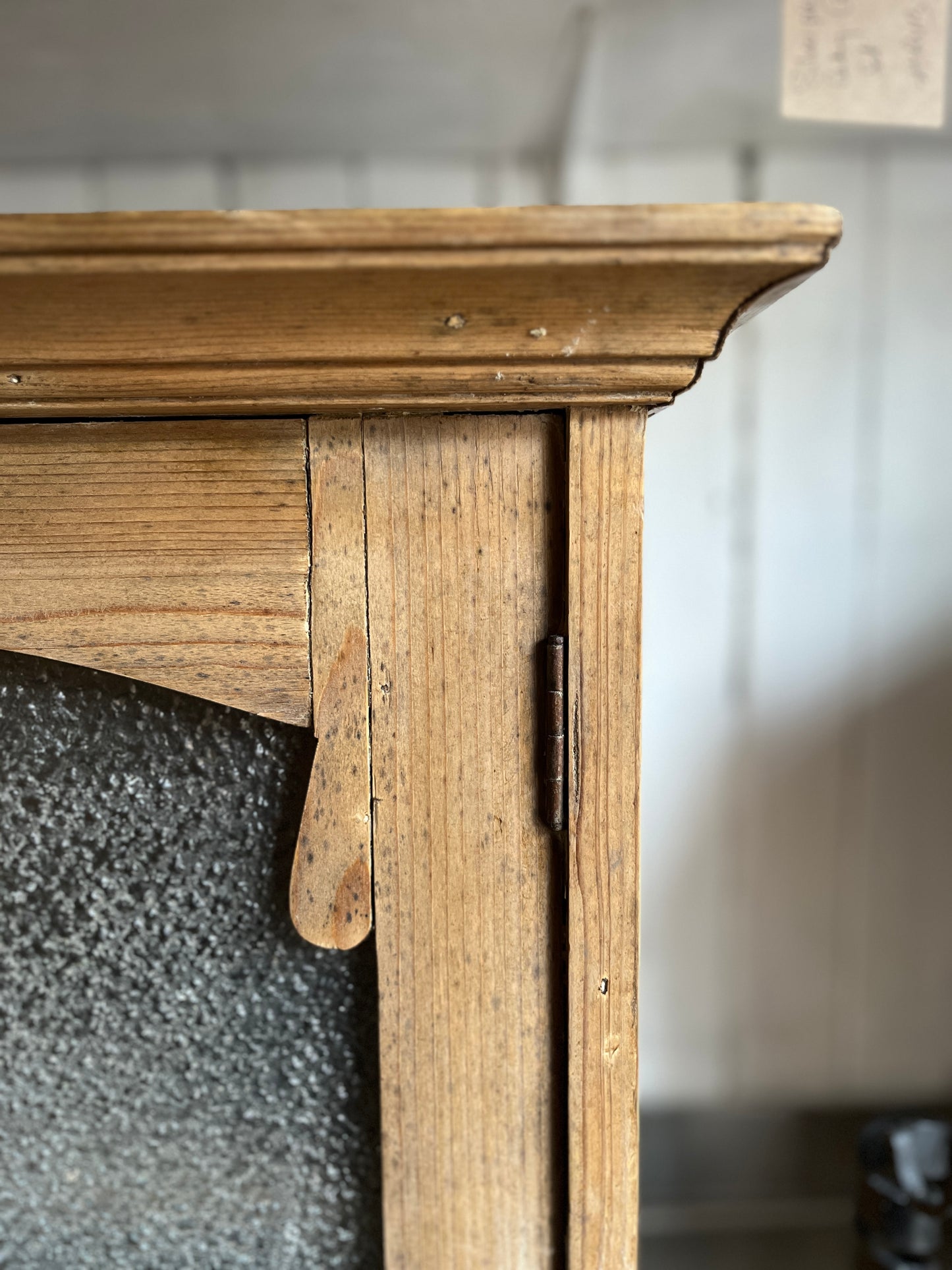 Antique Pine Food Safe / Apothecary Cabinet with Florentine Textured Glass Style