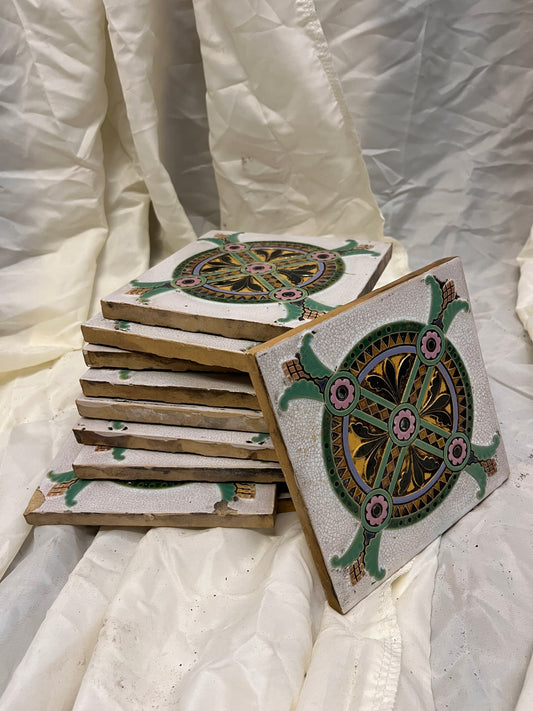 Rare Find - Salvaged St Andrews Cross Majolica tiles by Minton & Co circa 1875