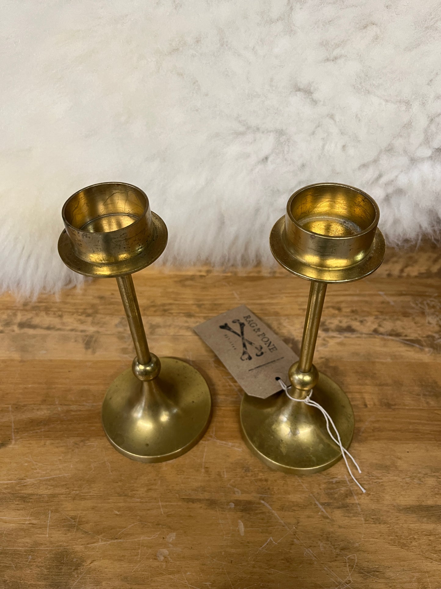 Pair Reclaimed Church Brass Tea / Candle Light Holder