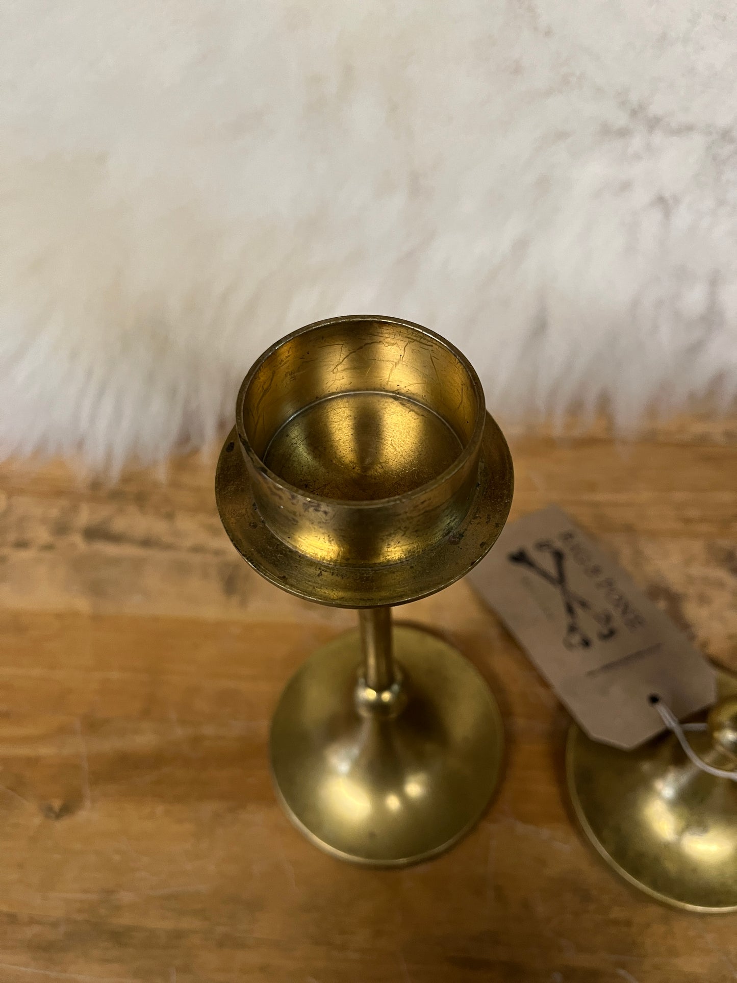 Pair Reclaimed Church Brass Tea / Candle Light Holder