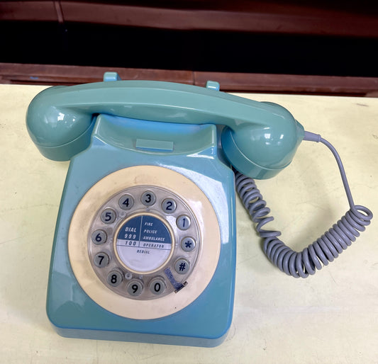 Original Powder Blue Corded Button Dial Telephone