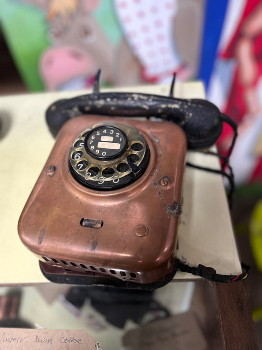 Vintage Dutch Copper Rotary Dial Telephone 1950's - 1960's