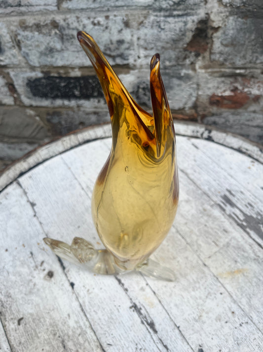 Amber Art Glass Fish Stem Vase