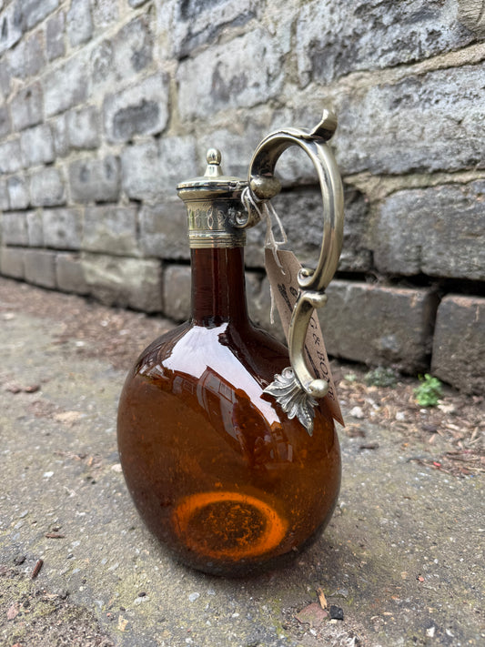 Silver Adorned Amber Flask 'Flagon'