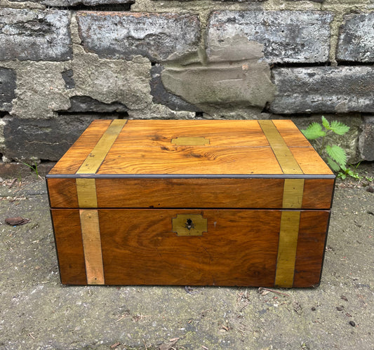 Antique Walnut Writing Slope with tooled leather interior pad