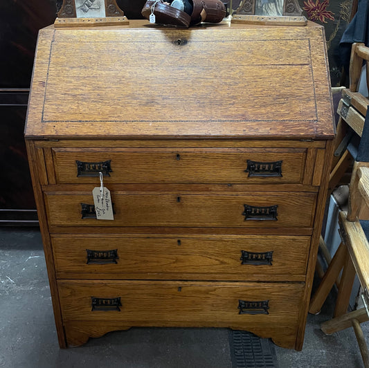 Edwardian Gentleman's Oak Bureau Desk with Fall Front