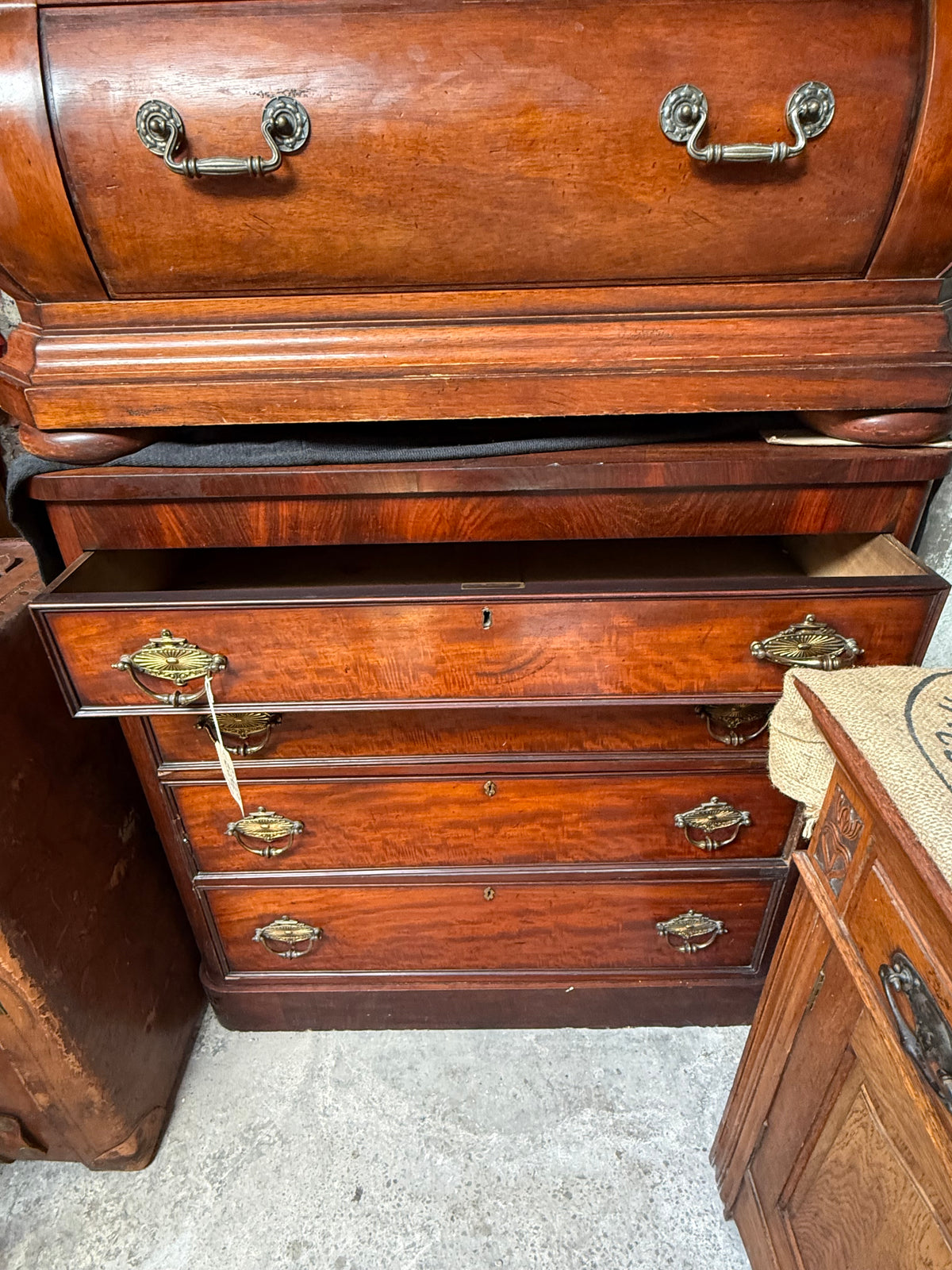 19th Century Mahogany Chest of Drawers with Brass Swing Handles