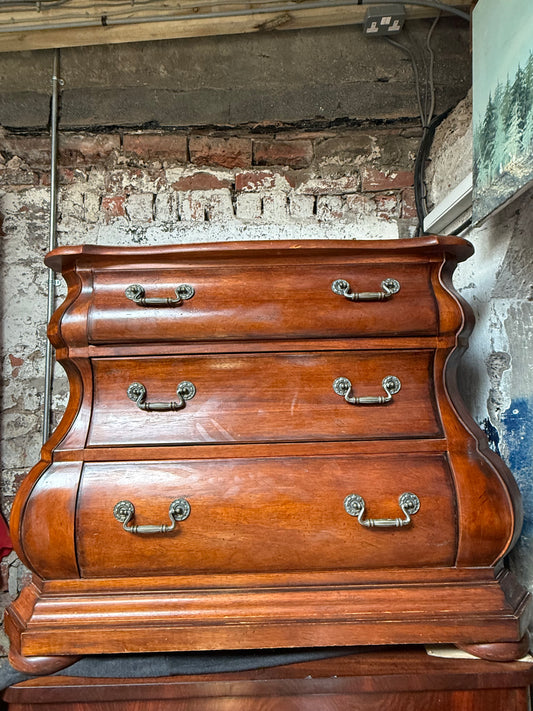 French / Dutch Three Drawer "Bombe" Style Chest of Drawers