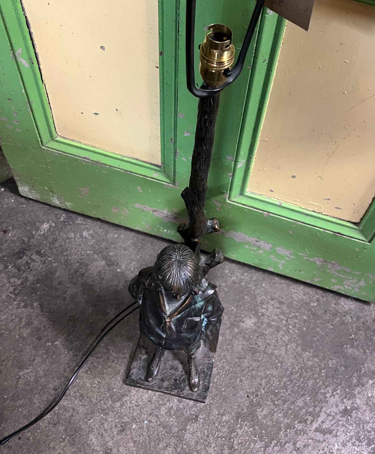 Art Nouveau 1910-20 Bronze Lamp - Boy standing next to a tree
