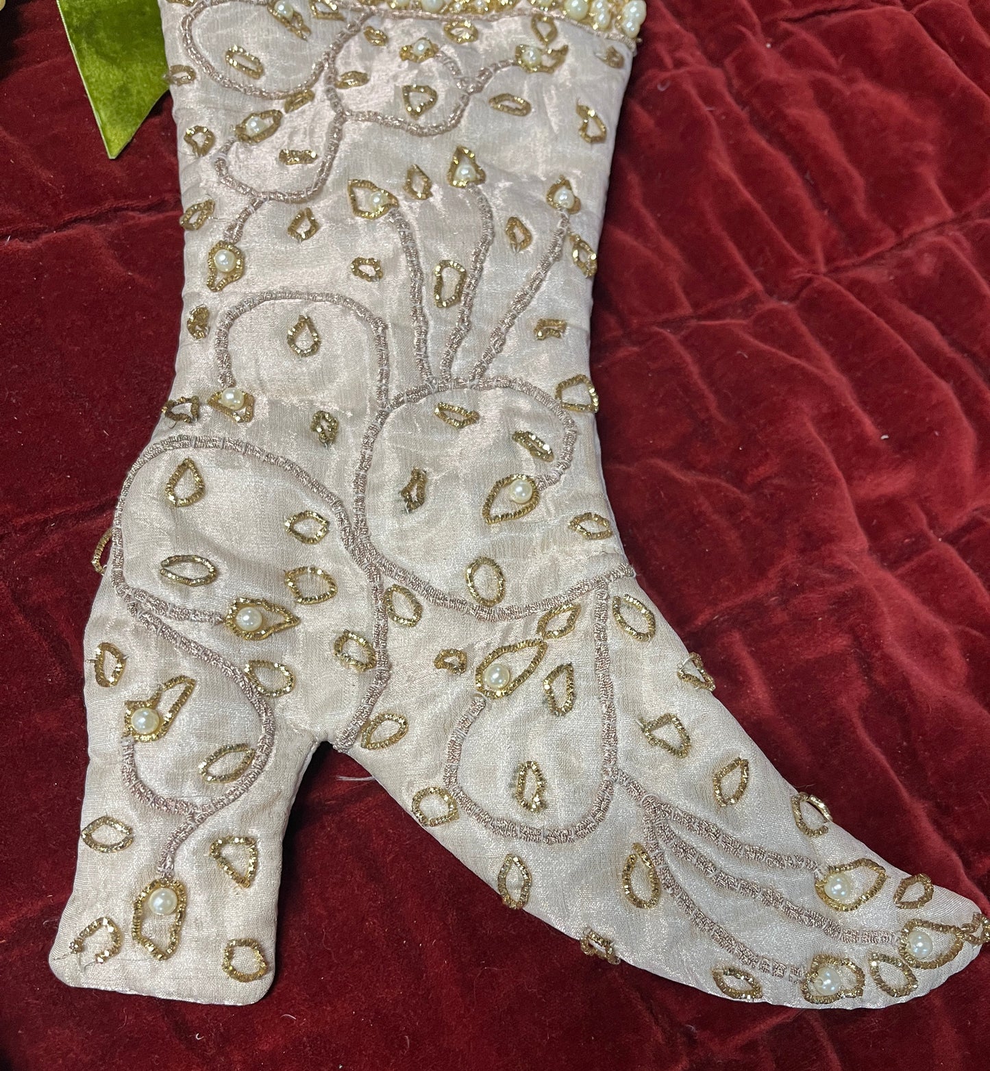 Elegant Vintage Decorative White / Cream Christmas Stockings with Gold and Pearl based embellishments