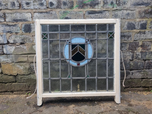 Stain Glass - Sargent Badge Design window with original frame