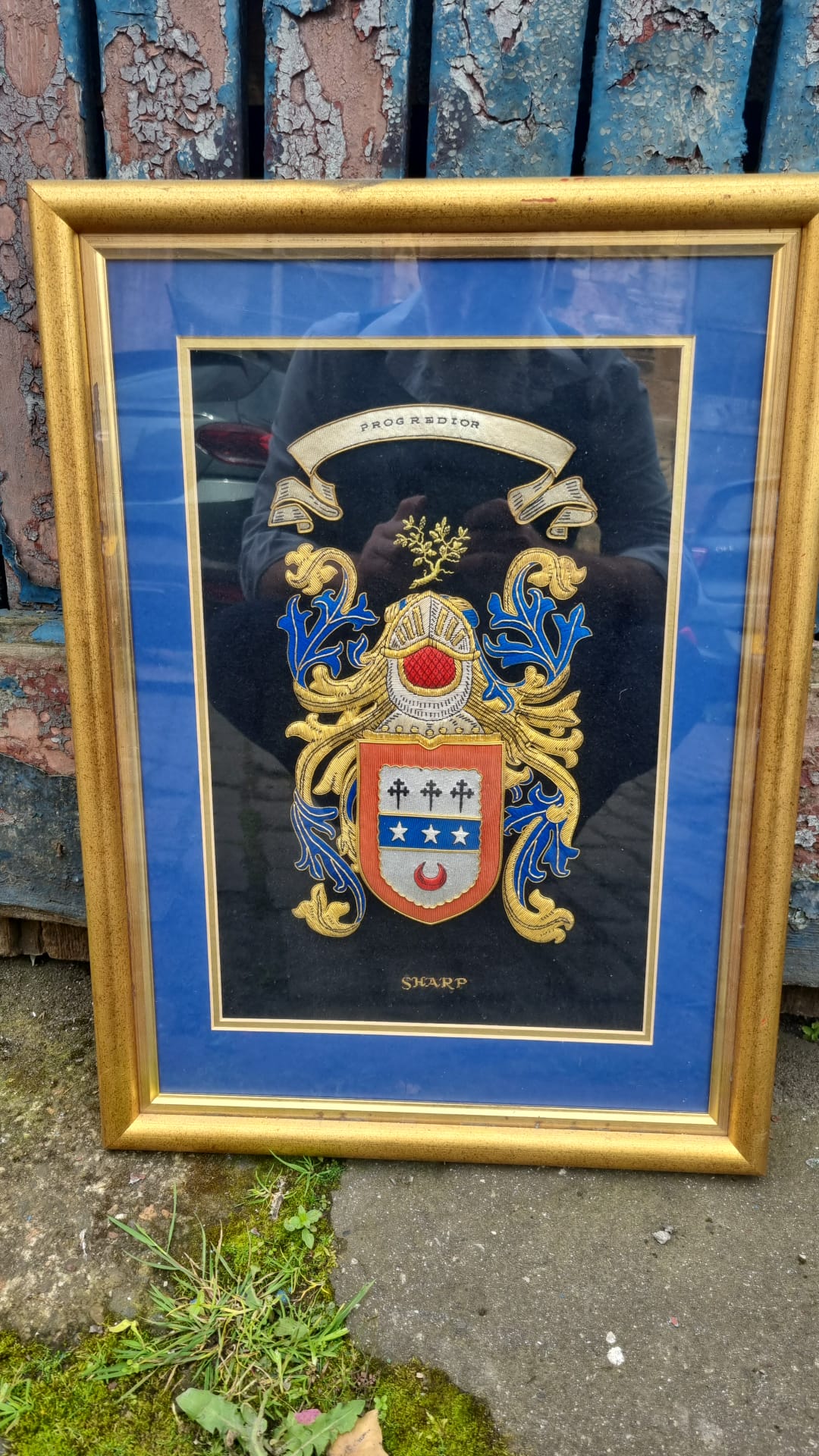 Framed Embroidery of the Sharp Family Coat of Arms