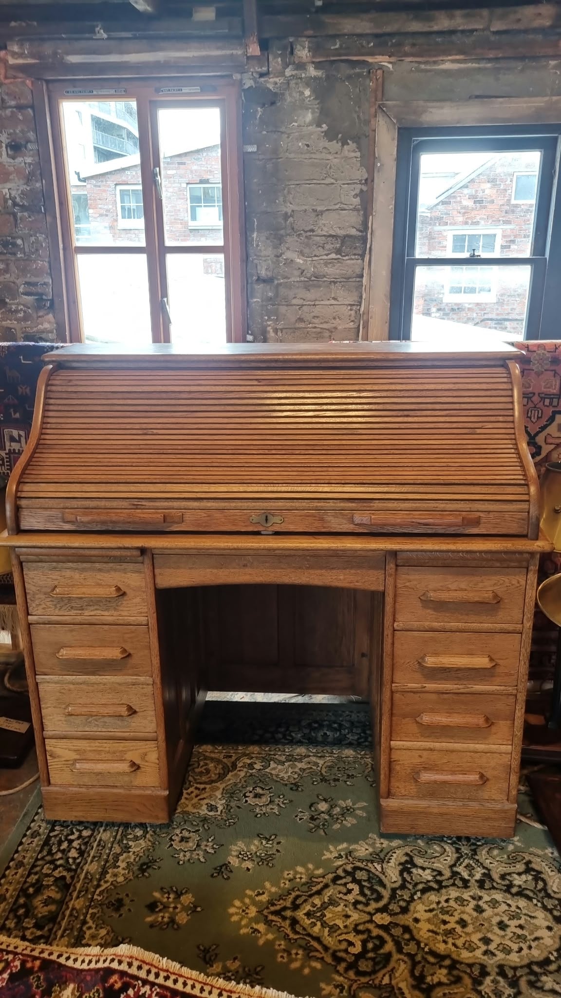 Victorian English Oak Trambour Bureau circa 1900-1920