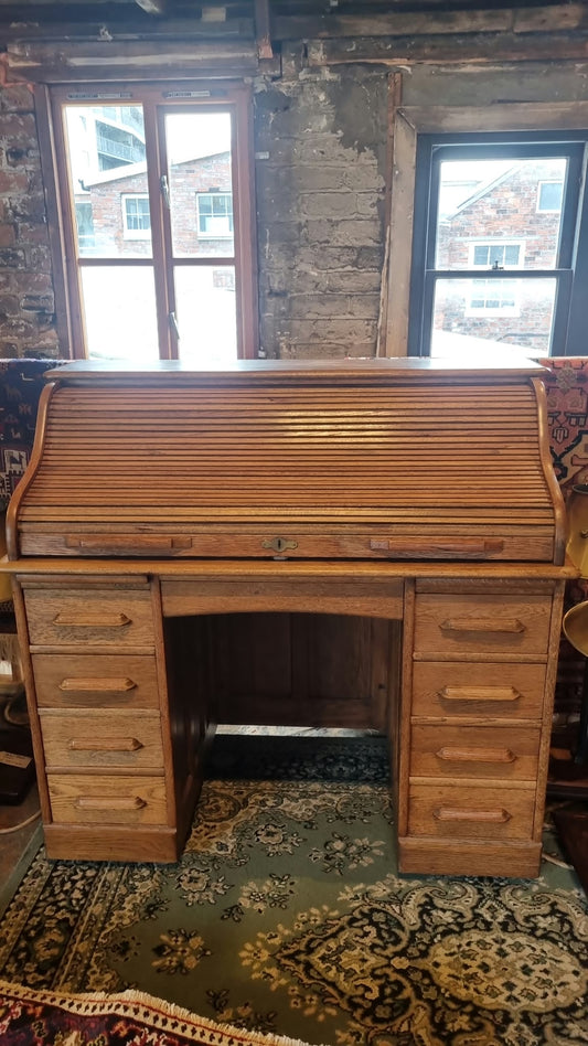 Victorian English Oak Trambour Bureau circa 1900-1920
