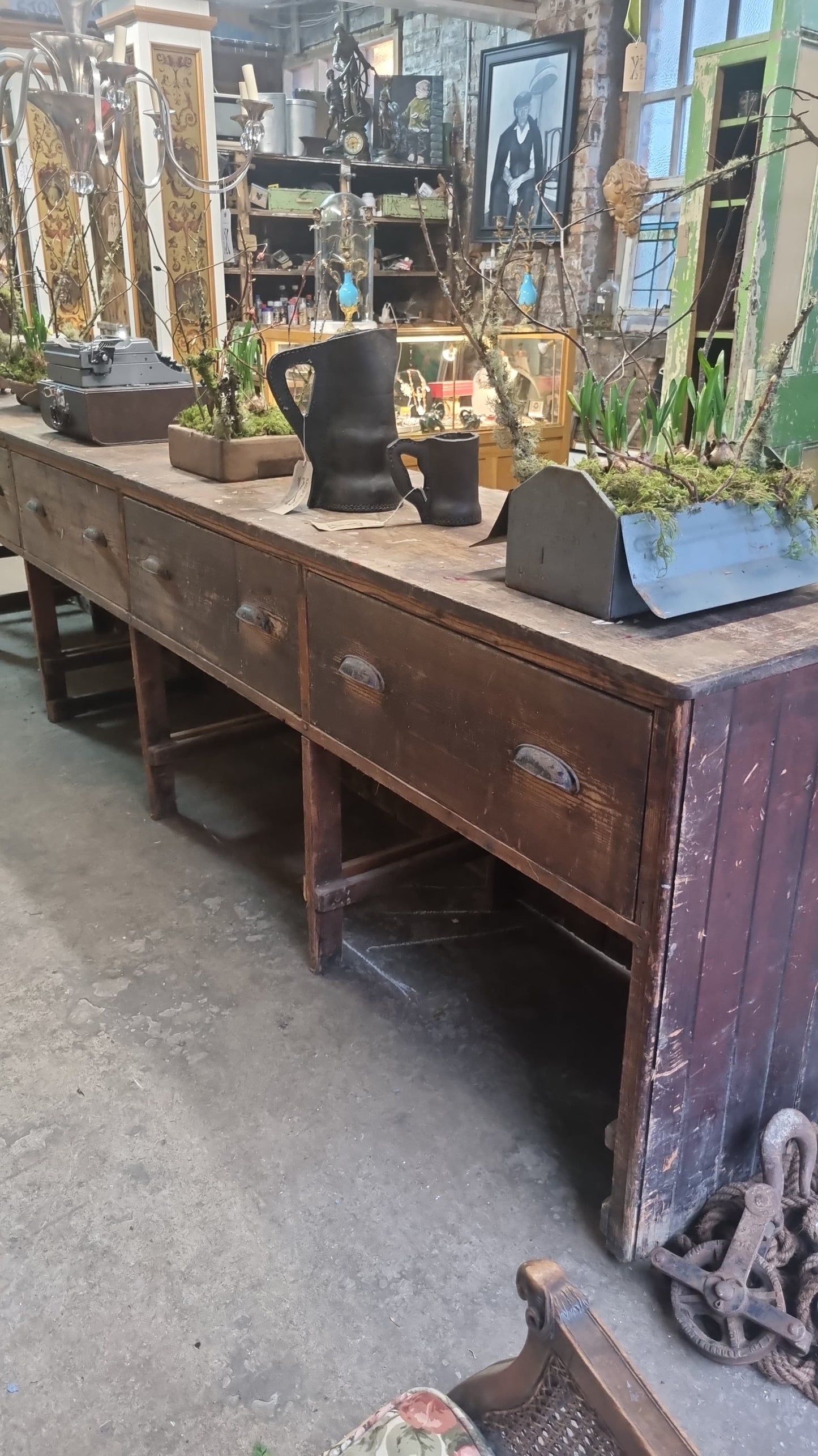 Long Antique Countertop made of Softly Aged Wood