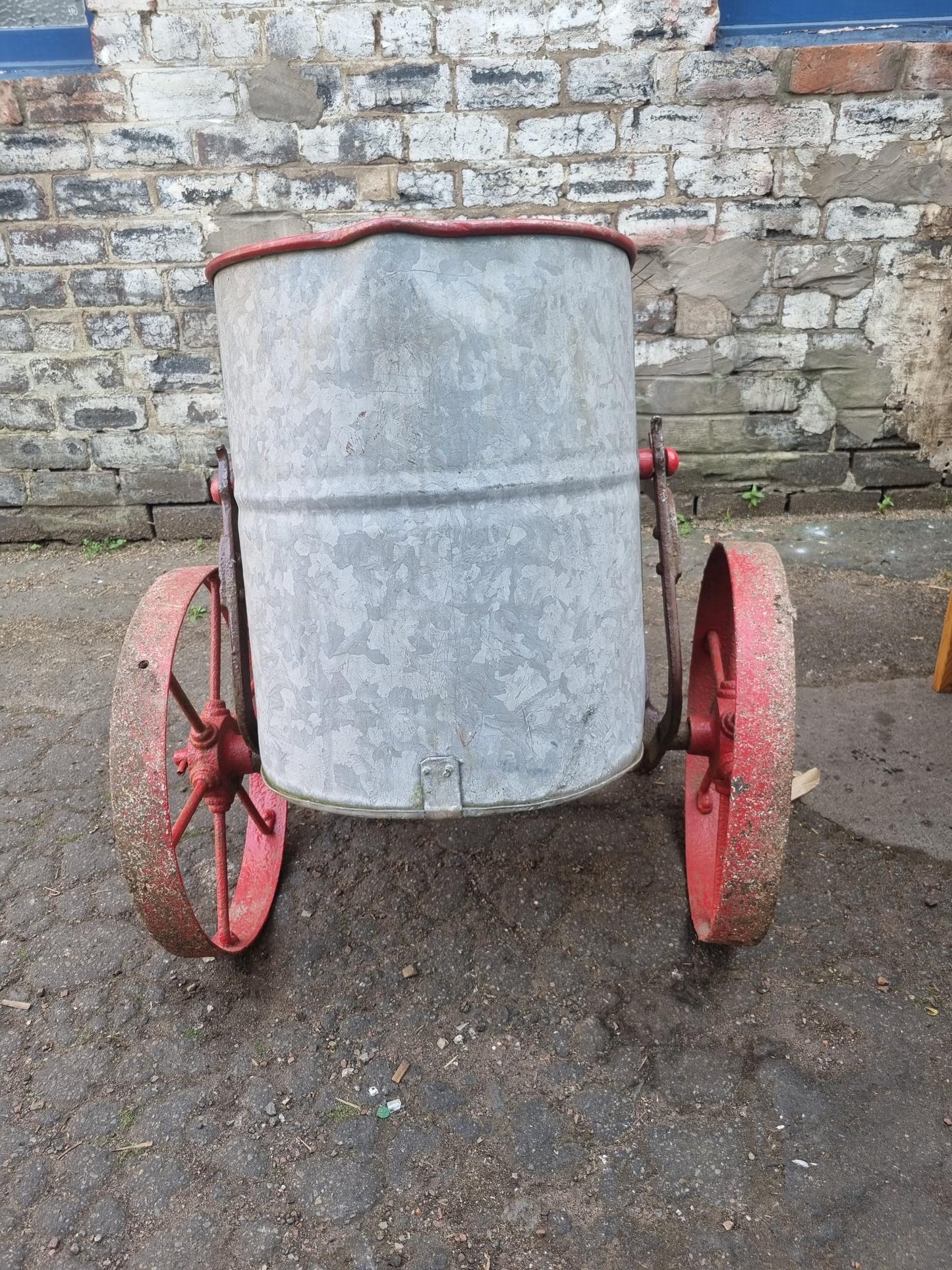 Wrought Iron Reclaimed Water Bowser on Wheels - Circa 1910