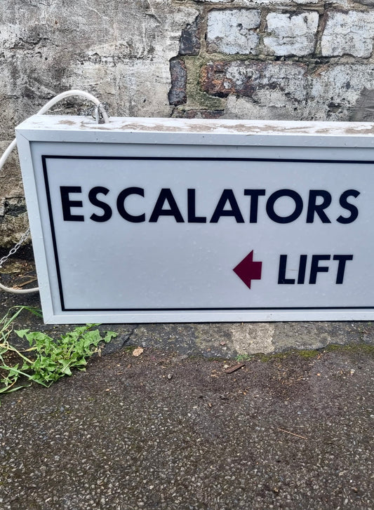 Antique Department Store Lightbox "Escalators & Lift" Sign