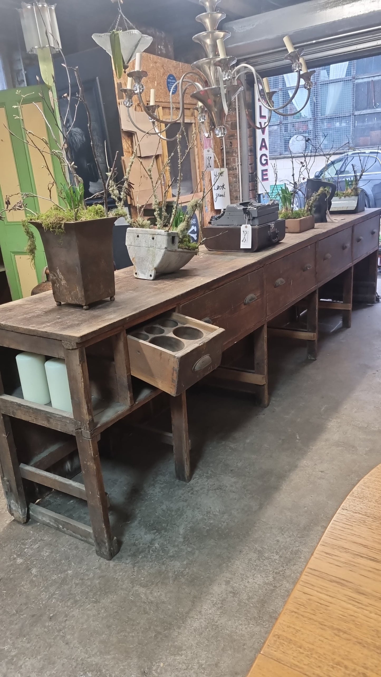 Long Antique Countertop made of Softly Aged Wood
