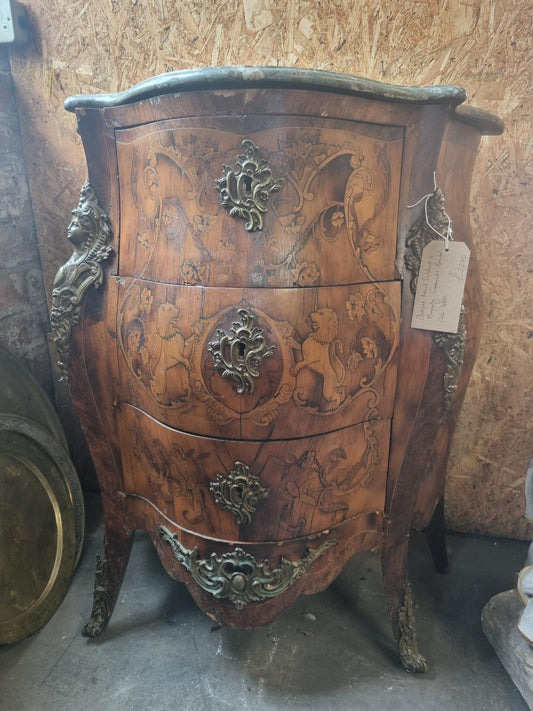 Antique French Walnut & Marquetry 'Commode Bombe' circa 1880