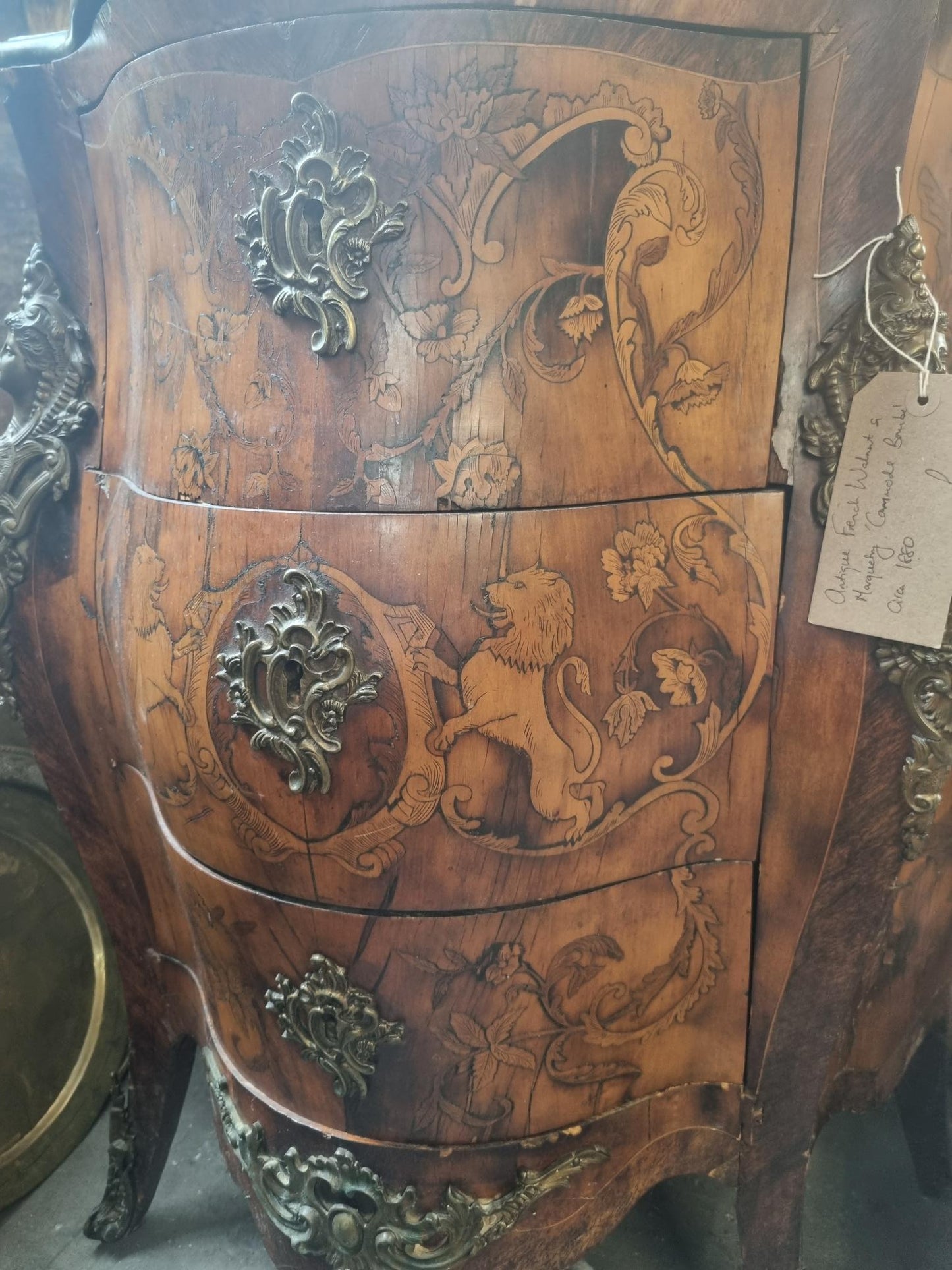 Antique French Walnut & Marquetry 'Commode Bombe' circa 1880