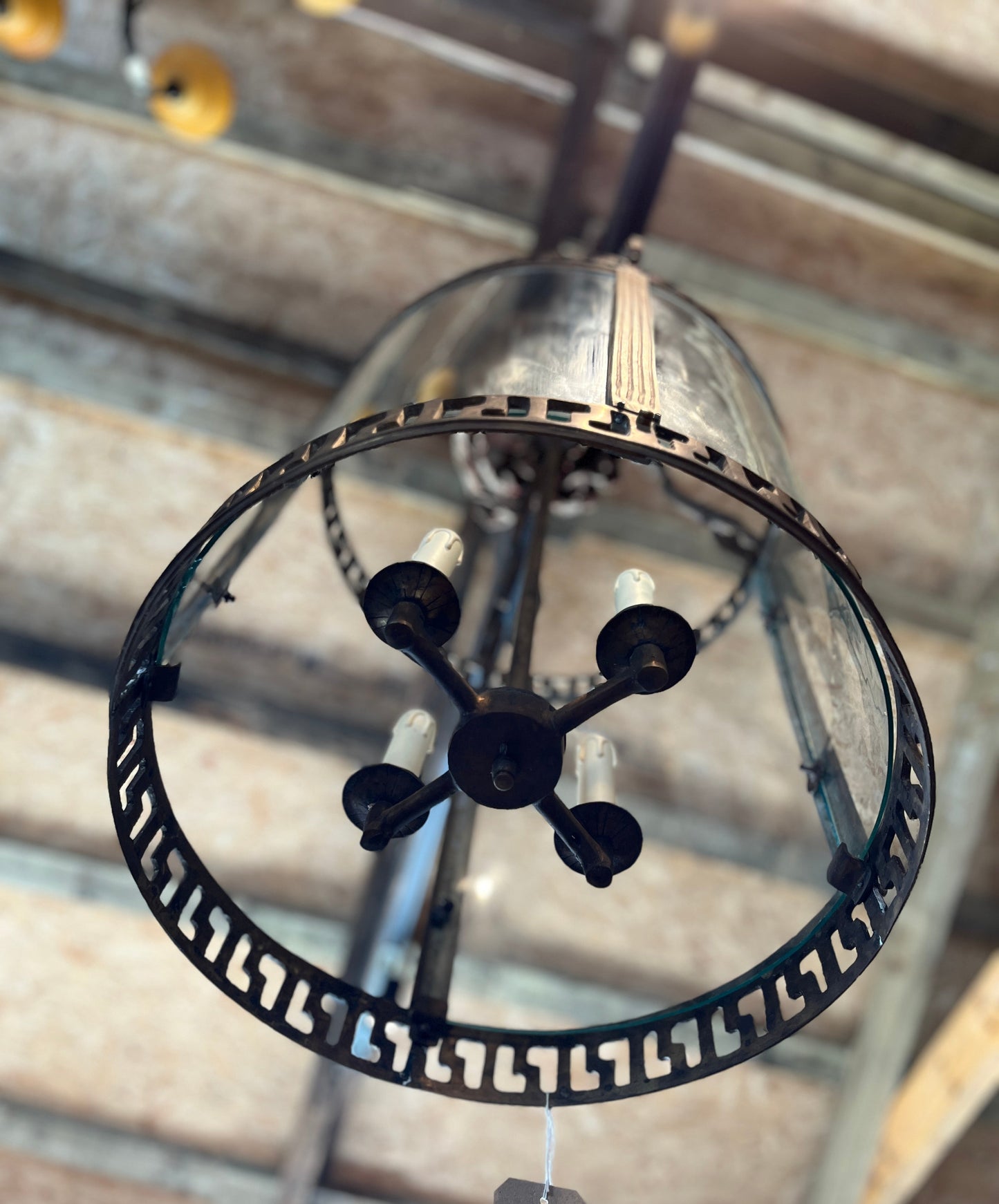 Brass Ceiling Lantern with Greek Key Pattern