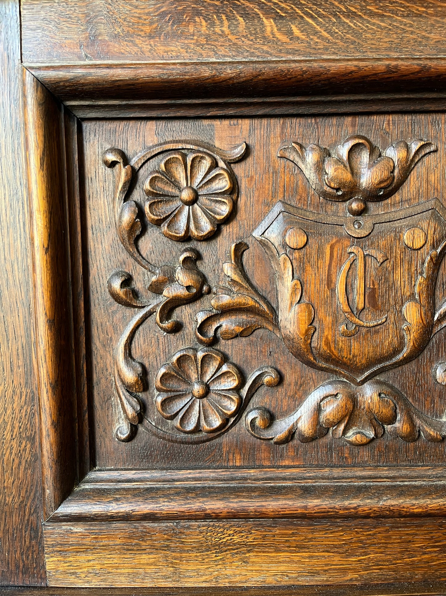 Heraldic 19th Century Carved Oak Coffer