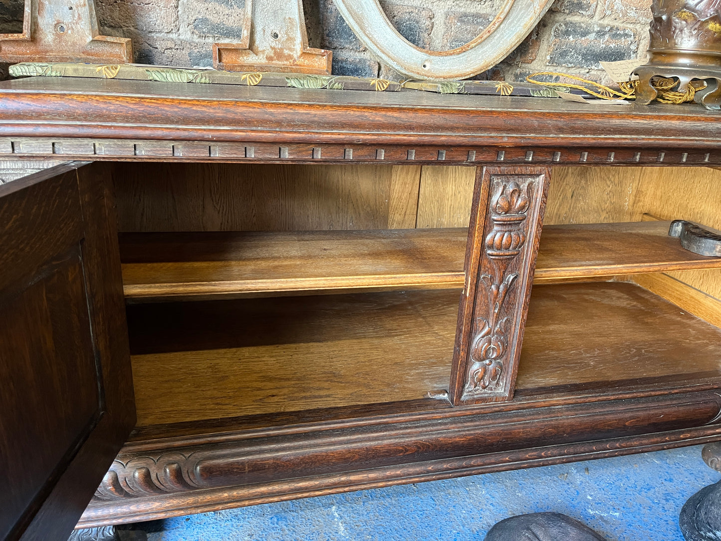 Heraldic 19th Century Carved Oak Coffer
