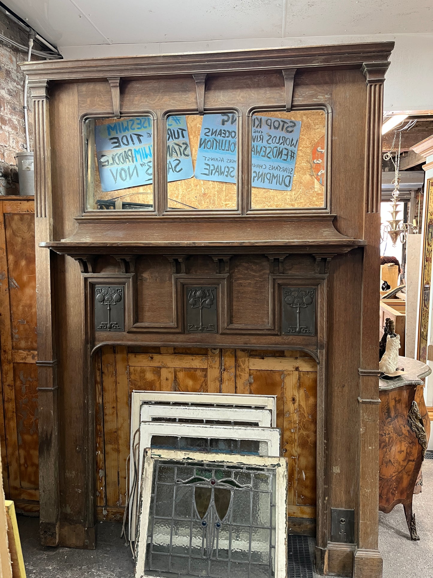 Majestic Large Oak Antique Chimney Fireplace