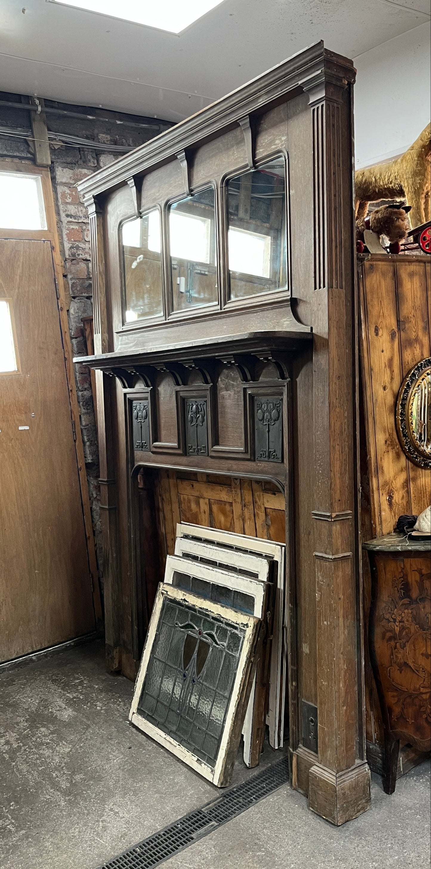 Majestic Large Oak Antique Chimney Fireplace