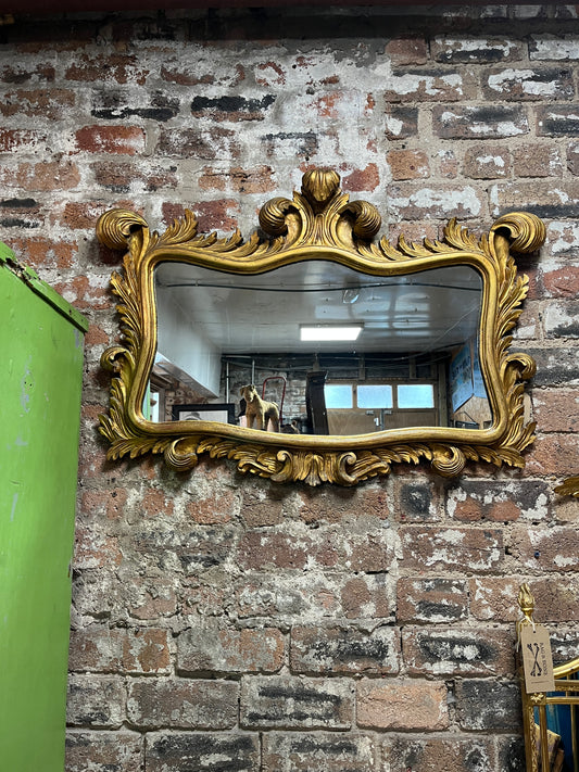 Dramatic Gold Mirror with Rococo Feather Type Mouldings
