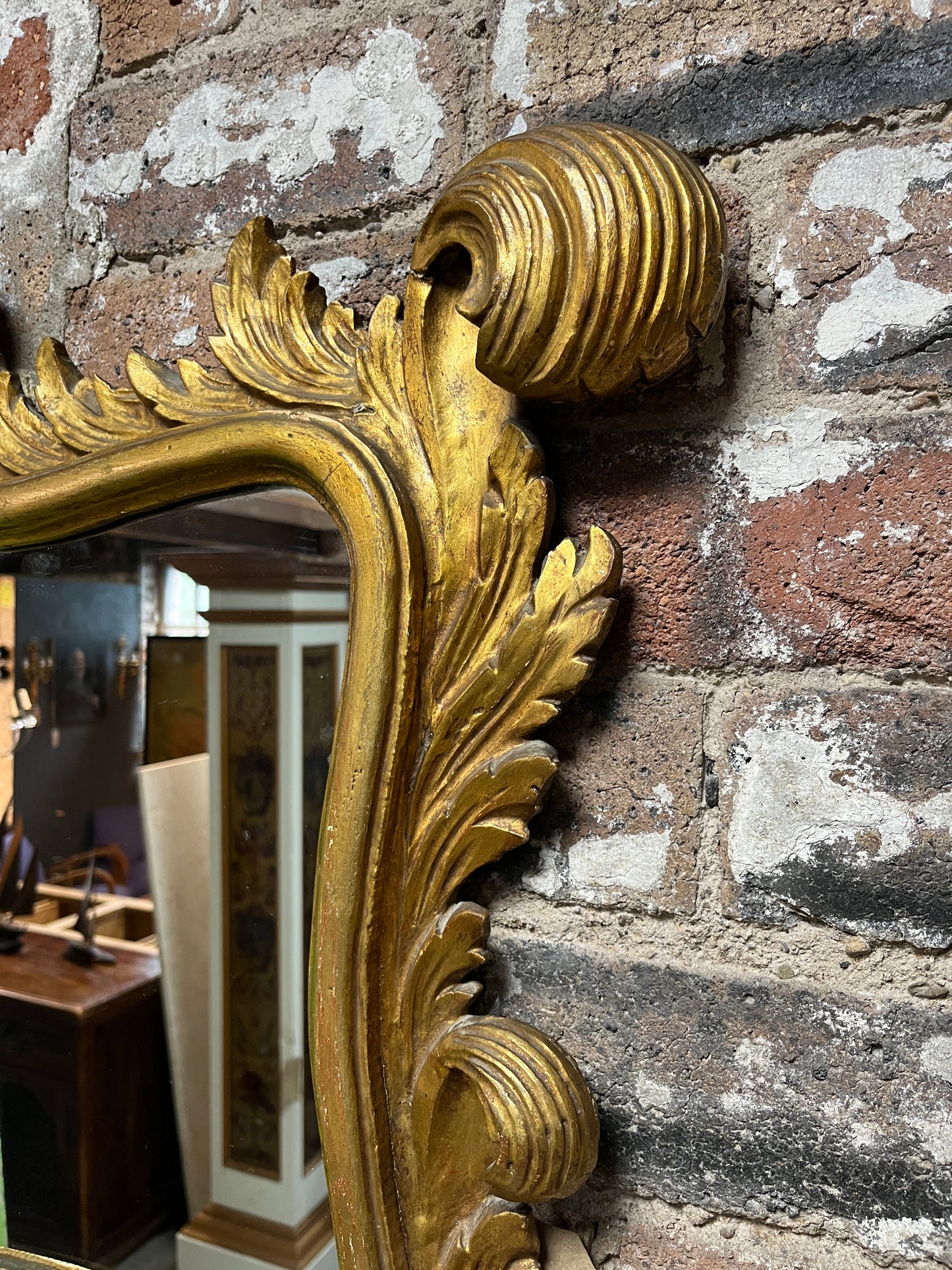 Dramatic Gold Mirror with Rococo Feather Type Mouldings