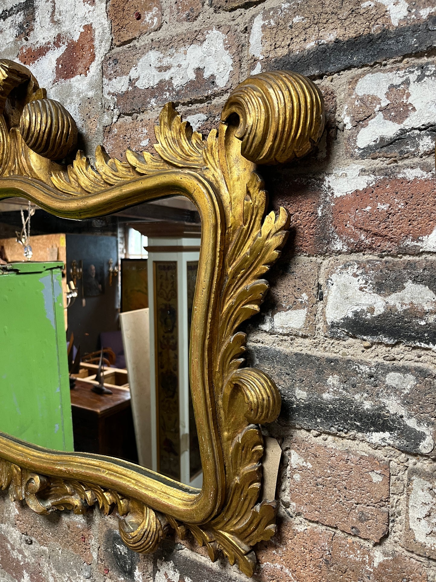 Dramatic Gold Mirror with Rococo Feather Type Mouldings