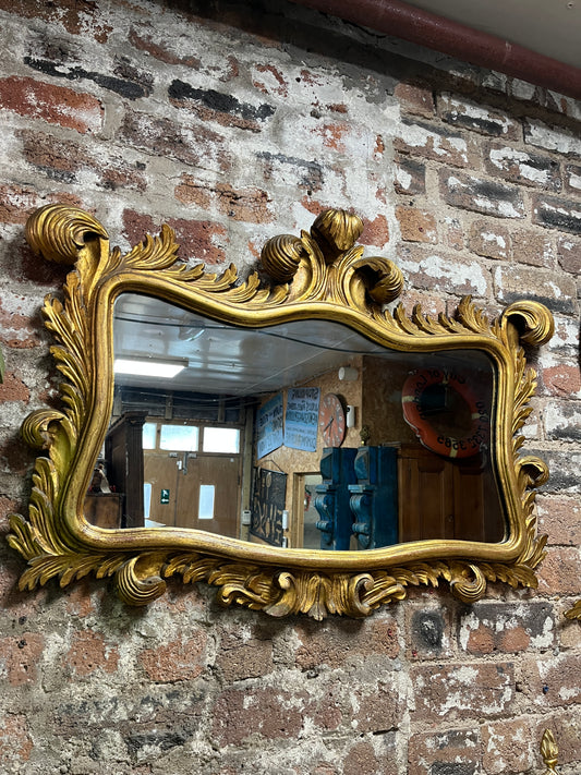 Dramatic Gold Mirror with Rococo Feather Type Mouldings