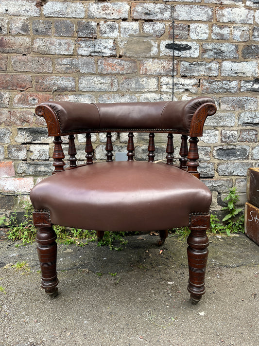 19th Century Oak Leather Captain Chair Circa 1870